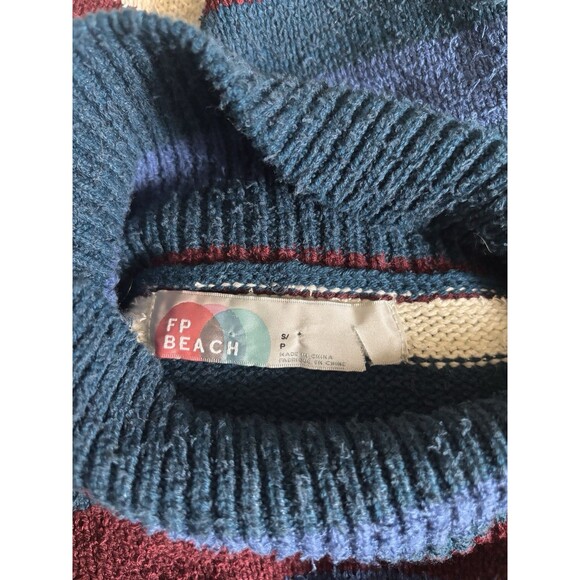 Free People Atlas Swearer Dress Pullover Small Blue White Maroon Side Slit‎ Boho - Picture 3 of 8